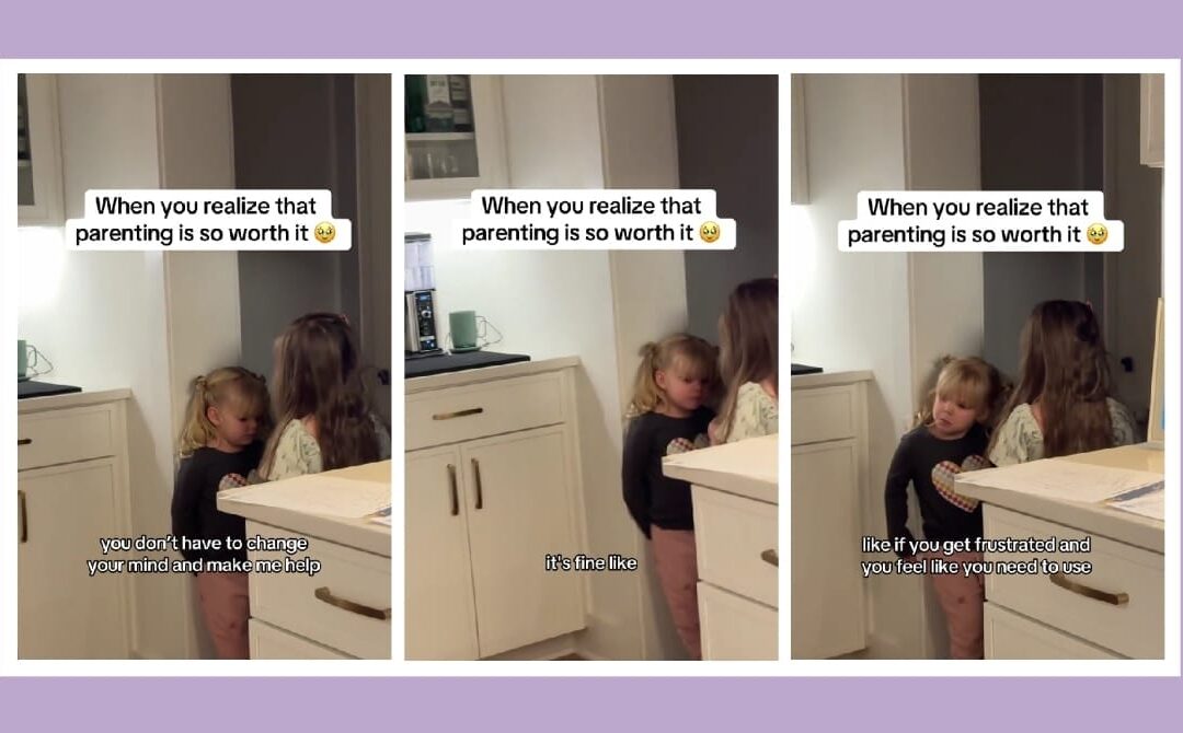 Big sister sees little sister struggling—her pep talk is melting hearts