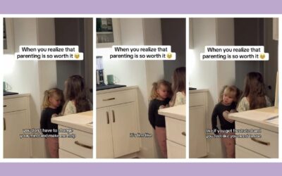 Big sister sees little sister struggling—her pep talk is melting hearts