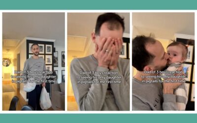 Dad of three boys sees his only daughter in pigtails for the first time—and completely falls apart