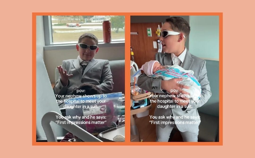 ‘First impressions matter’—why this boy wore a full suit to the hospital to meet his baby cousin
