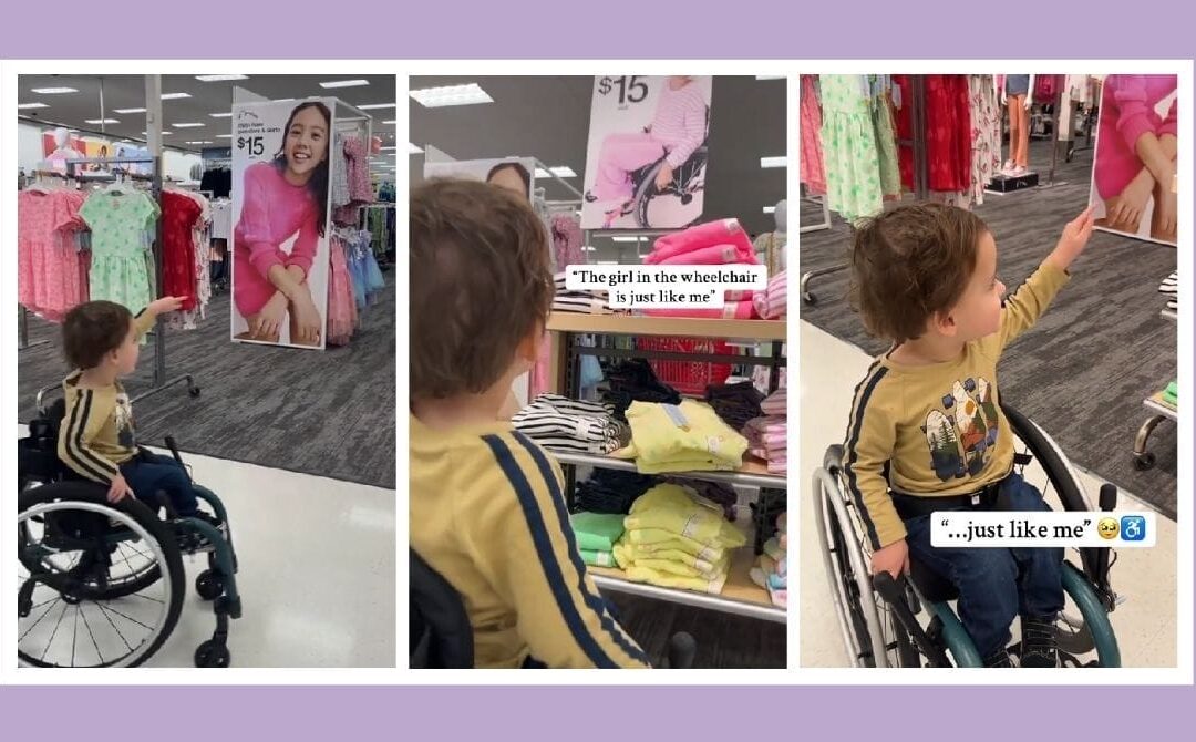 Little boy in wheelchair spots himself in a store ad—and his reaction is everything