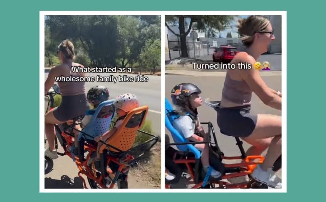 Mom bikes with her kids—but what her son does mid-ride leaves her speechless