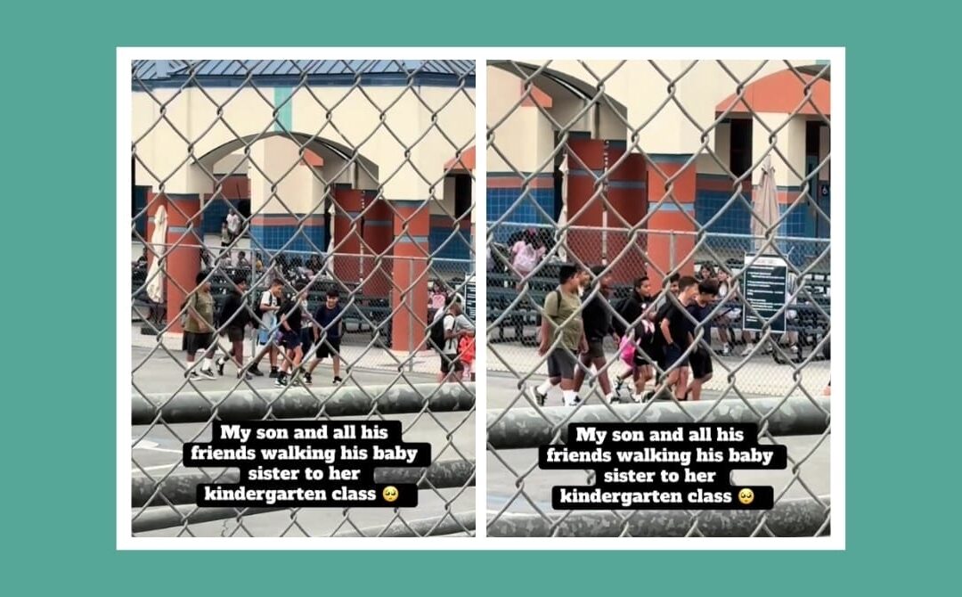Big brother gathers his friends to walk sister to kindergarten—moms can’t stop crying