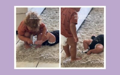 Big sister tries to help dress baby brother—what happens is pure two under two chaos