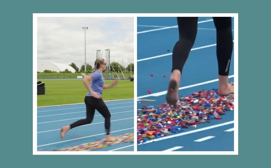 A mom just set a Guinness World Record by running barefoot across Lego—and every parent knows how she trained for it