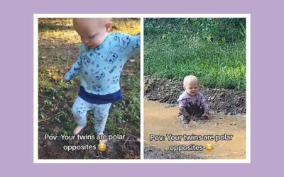 Polar-opposite twins meet a puddle and parents can’t stop laughing